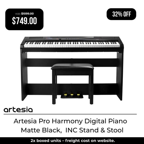 Artesia Pro Harmony BK Digital Piano - Matte Black - W/Stand & Stool